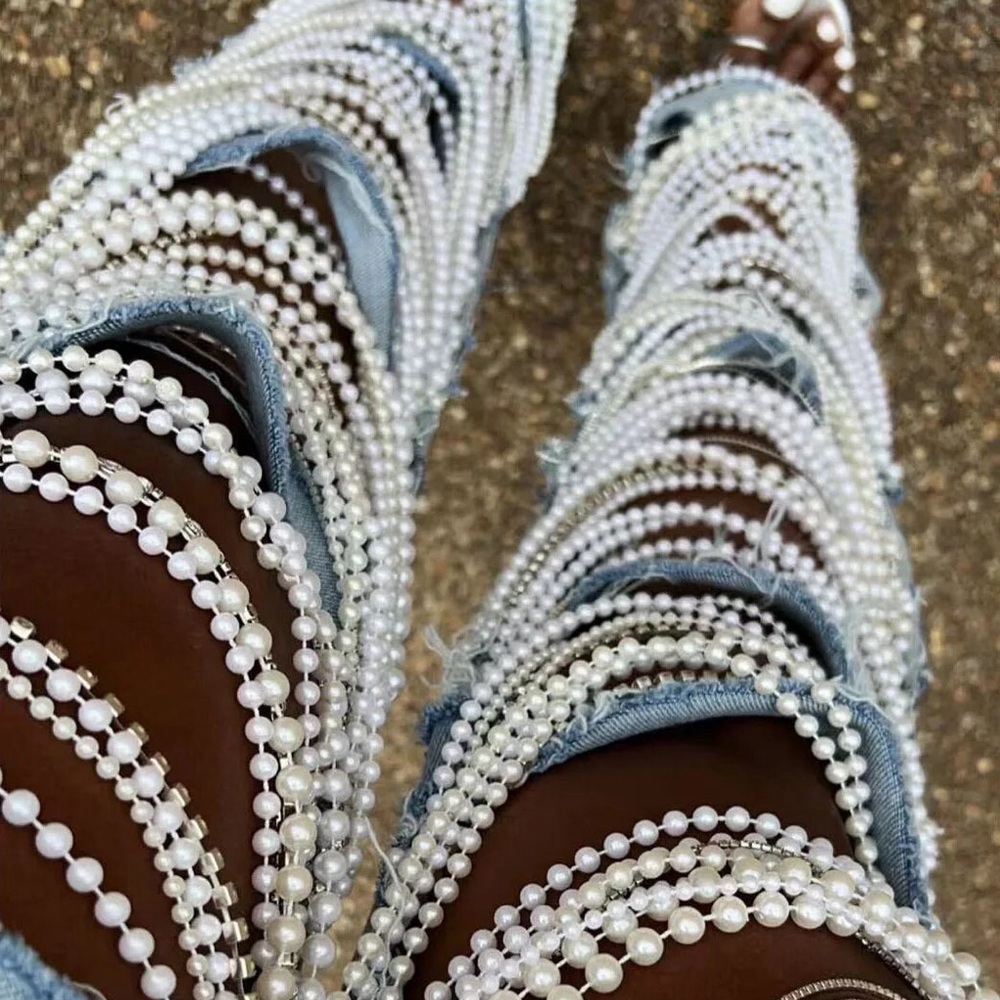 Pearl and  Rhinestone Ripped Jeans